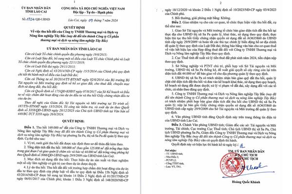 Lào Cai: Thụ lý khiếu nại Công ty Cổ phần Thương mại và Dịch vụ nông lâm nghiệp Tây Bắc