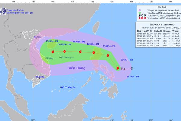  Áp thấp nhiệt đới mạnh lên thành bão, đang di chuyển vào Biển Đông
