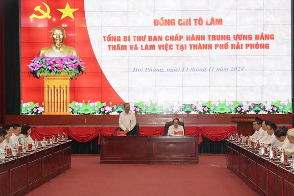 Tổng Bí thư Tô Lâm làm việc với Ban Chấp hành Đảng bộ thành phố Hải Phòng