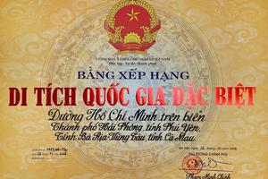 Đường Hồ Chí Minh trên biển được xếp hạng Di tích quốc gia đặc biệt