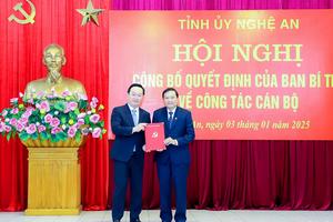 Ông Lê Hồng Vinh giữ chức Phó Bí thư Tỉnh ủy Nghệ An