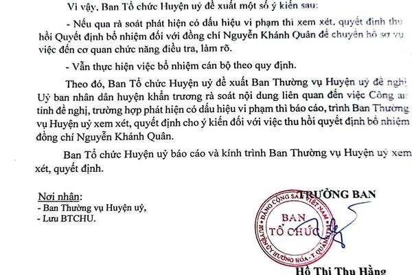 Có thu hồi quyết định bổ nhiệm như Ban Tổ chức Huyện ủy Hướng Hóa từng đề xuất?