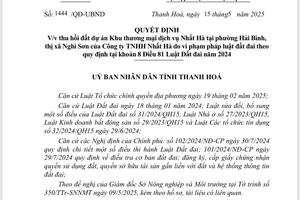 Công ty Nhất Hà bị thu hồi đất dự án khu thương mại dịch vụ