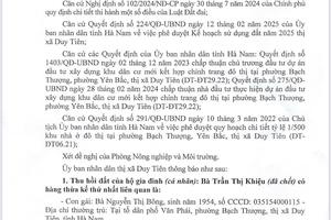 THÔNG BÁO TÌM CHỦ SỬ DỤNG ĐẤT để thực hiện thu hồi đất, giải phóng mặt bằng thực hiện dự án trên địa bàn phường Bạch Thượng, phường Yên Bắc, thị xã Duy Tiên, tỉnh Hà Nam