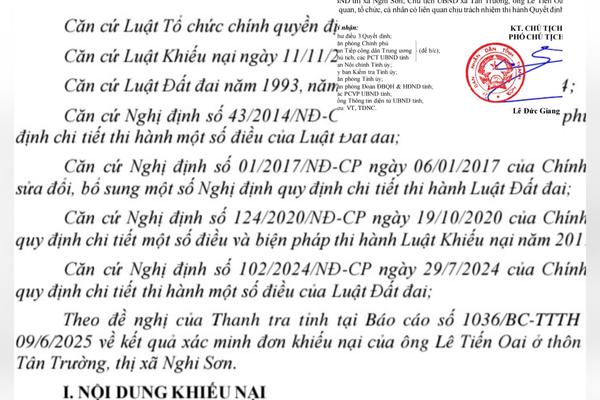 Ông Lê Tiến Oai khiếu nại được bồi thường 2.421,6m2 đất nông nghiệp là có cơ sở