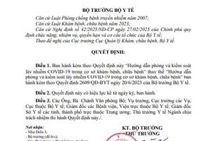Bộ Y tế hướng dẫn phòng và kiểm soát lây nhiễm COVID-19