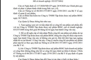 Ngừng tiếp nhận hồ sơ công bố sản phẩm mỹ phẩm của Tập đoàn Dược mỹ phẩm BSSC