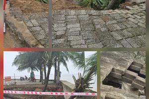 Thanh Hóa: Tuyến kè ở biển Hải Tiến bị xô nghiêng và nứt gãy nguy hiểm