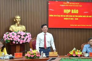 Đại hội đại biểu Đảng bộ tỉnh Quảng Ngãi lần thứ I, sẽ diễn ra từ ngày 10 - 12/9