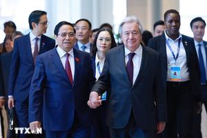 Thủ tướng Phạm Minh Chính và Tổng Thư ký Liên Hợp Quốc António Guterres đồng chủ trì họp báo về Lễ mở ký Công ước