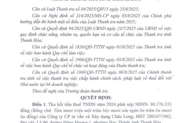 Công ty Châu Long nghiêm túc khắc phục đầy đủ tiền thu hồi sau kết luận thanh tra