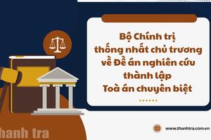 Bộ Chính trị thống nhất chủ trương về Đề án nghiên cứu thành lập Toà án chuyên biệt