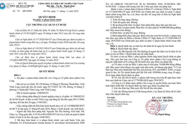 Xử phạt hai doanh nghiệp dược vi phạm quy định về sản xuất thuốc