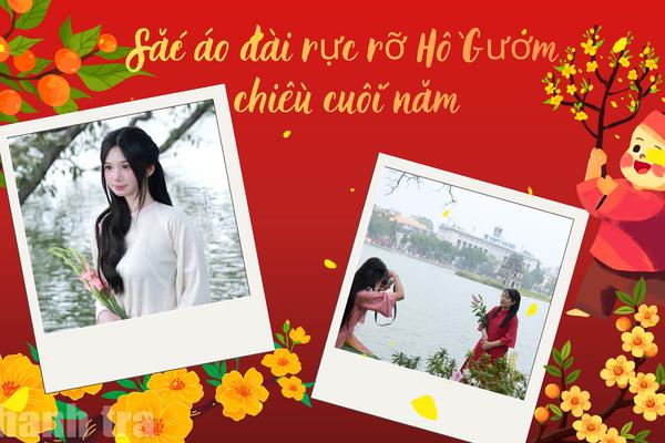 Sắc áo dài rực rỡ Hồ Gươm chiều cuối năm