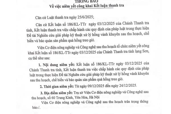 Viện Cơ điện nông nghiệp và Công nghệ sau thu hoạch nghiêm túc thực hiện kết luận thanh tra