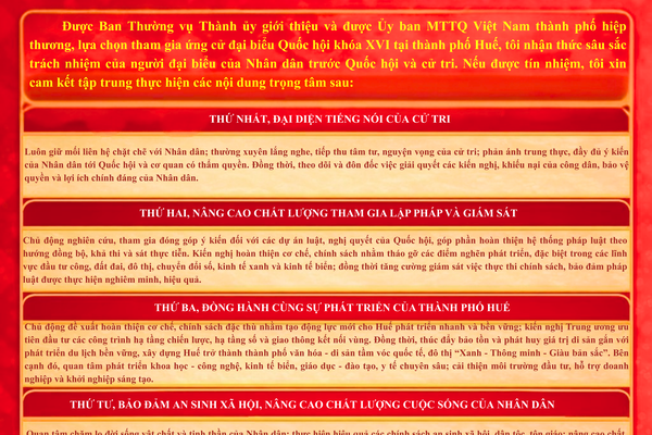 Bí thư Thành ủy Huế: Lắng nghe cử tri - Kiến tạo phát triển - Phụng sự Nhân dân