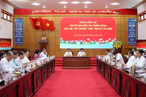 Ủy ban Kiểm tra Trung ương làm việc với Thường trực Tỉnh ủy Tây Ninh