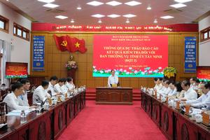 Đoàn Kiểm tra, giám sát số 19 của Bộ Chính trị, Ban Bí thư làm việc với Ban Thường vụ Tỉnh ủy Tây Ninh