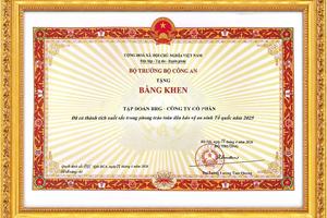 Tập đoàn BRG vinh dự nhận Bằng khen của Bộ Công An  trong phong trào Toàn dân Bảo vệ An ninh Tổ Quốc