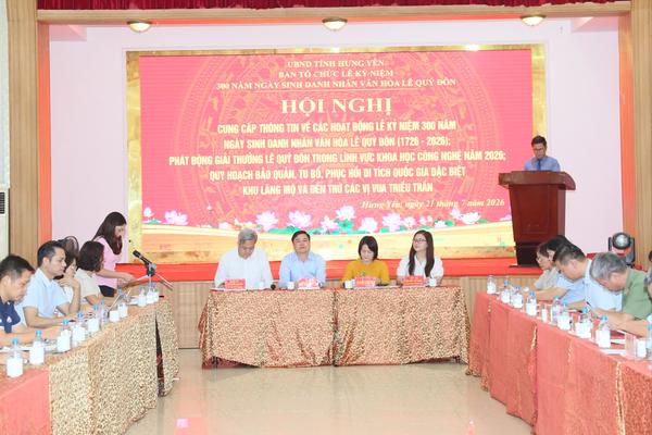 Hưng Yên công bố chuỗi hoạt động kỷ niệm 300 năm Ngày sinh Danh nhân văn hóa Lê Quý Đôn