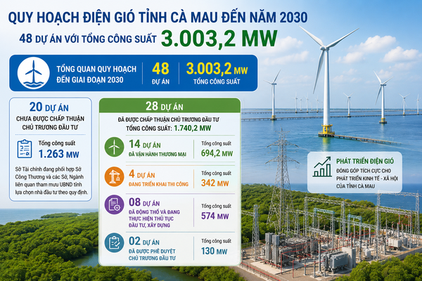 Cà Mau: Gỡ điểm nghẽn lưới truyền tải để phát huy nguồn điện gió